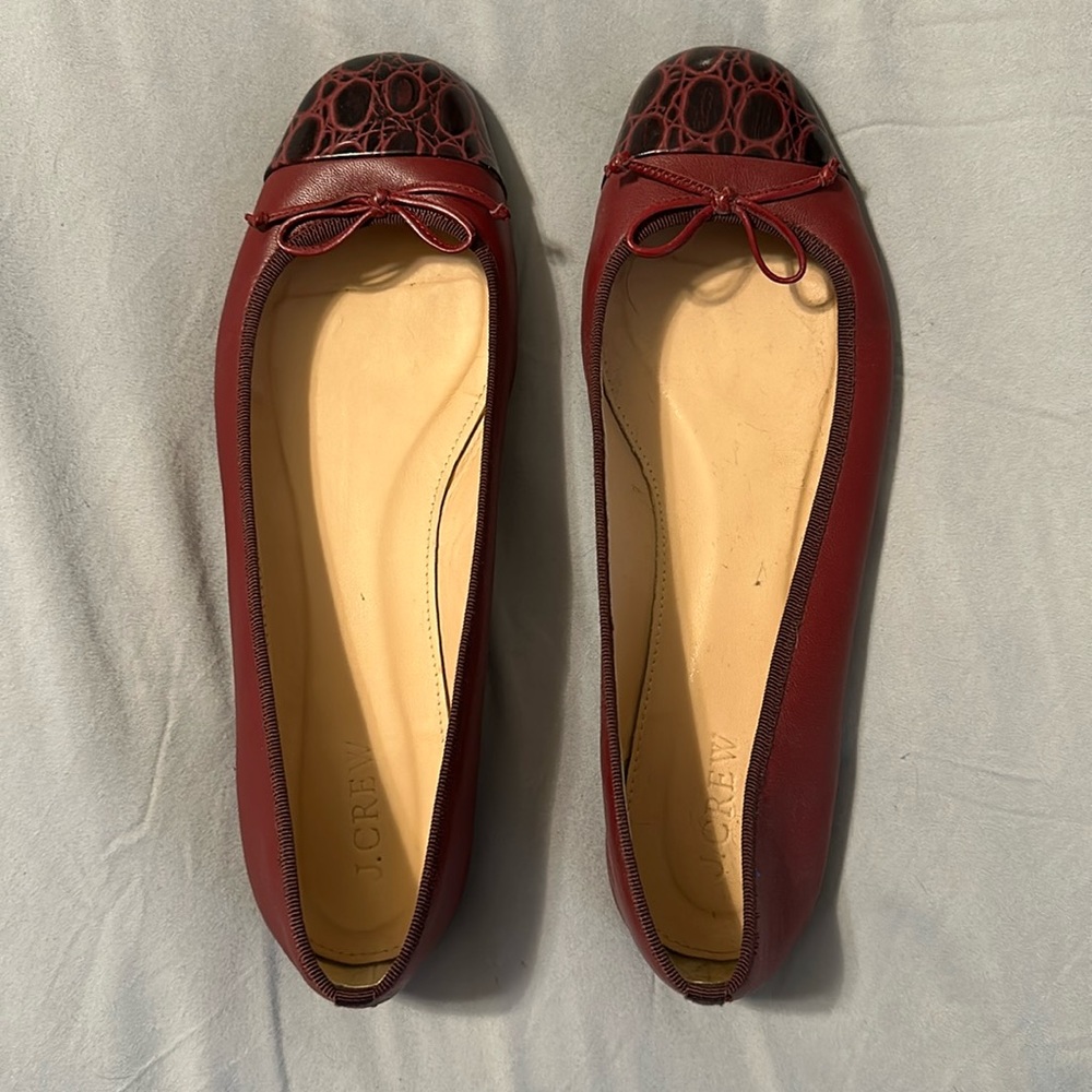 J Crew Maroon Cap Toe Flats 9.5